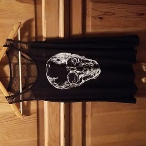 Rhinestone skull graphic fishnet tank top